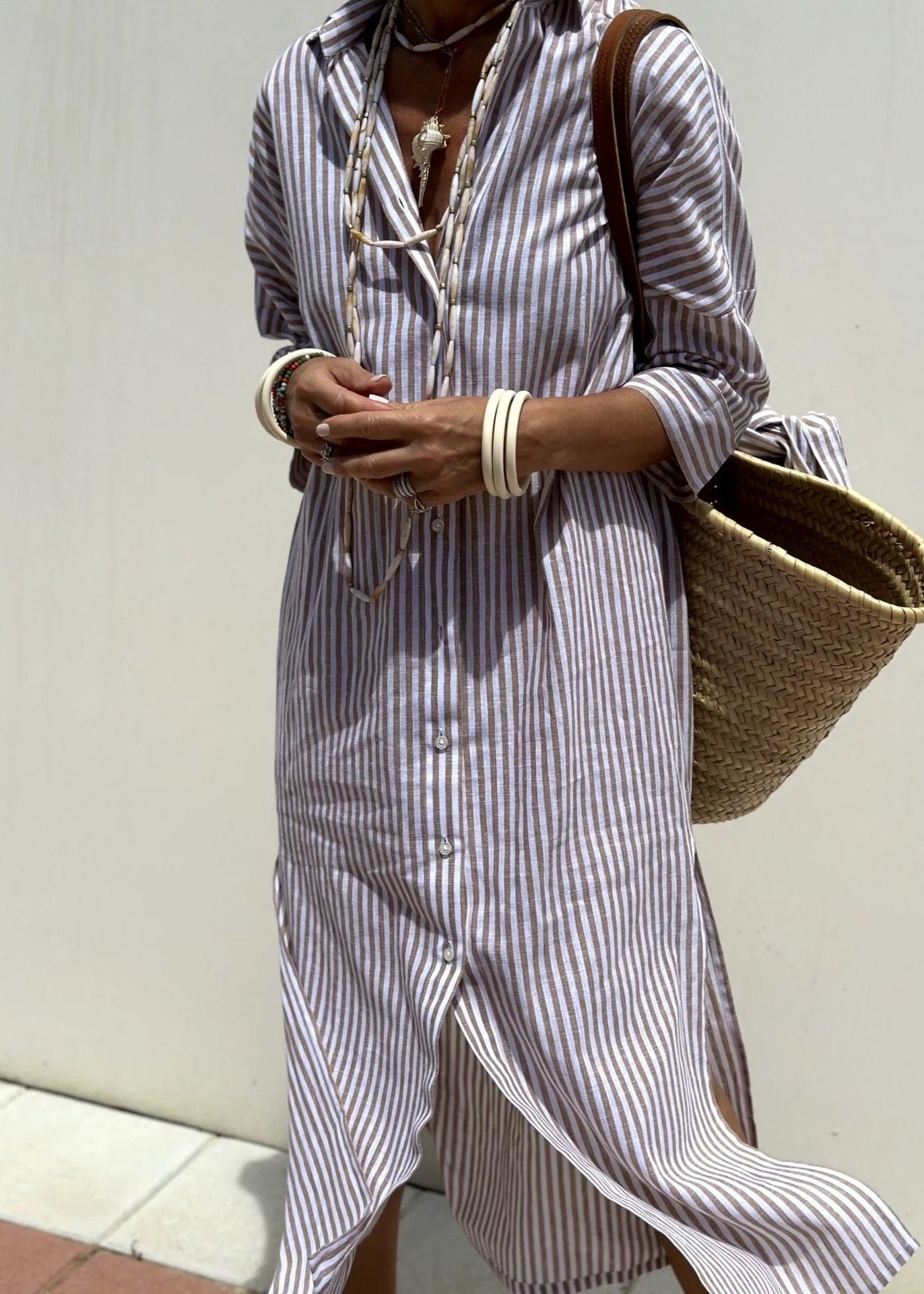 LP | Vestito estivo a righe rosse con camicia lunga e mezze maniche