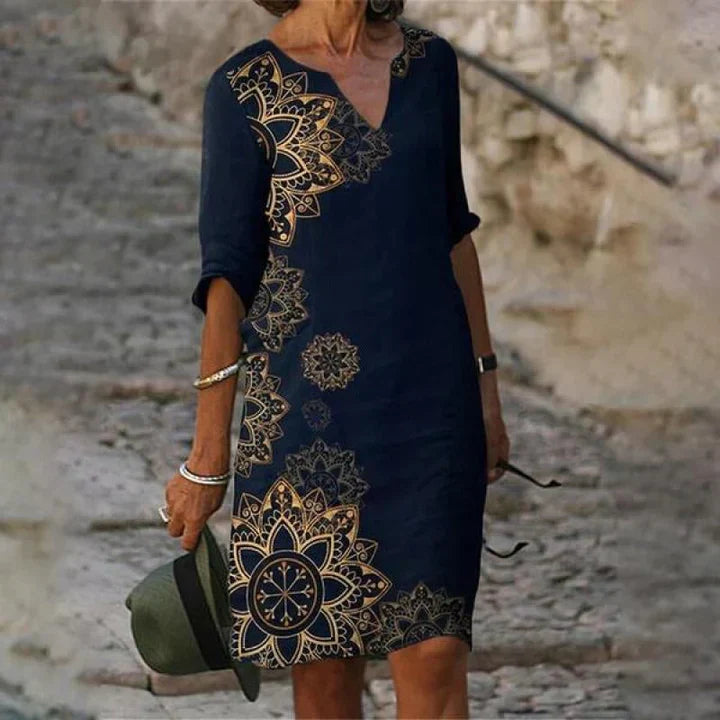 LP | Abito midi stampato con scollo a V