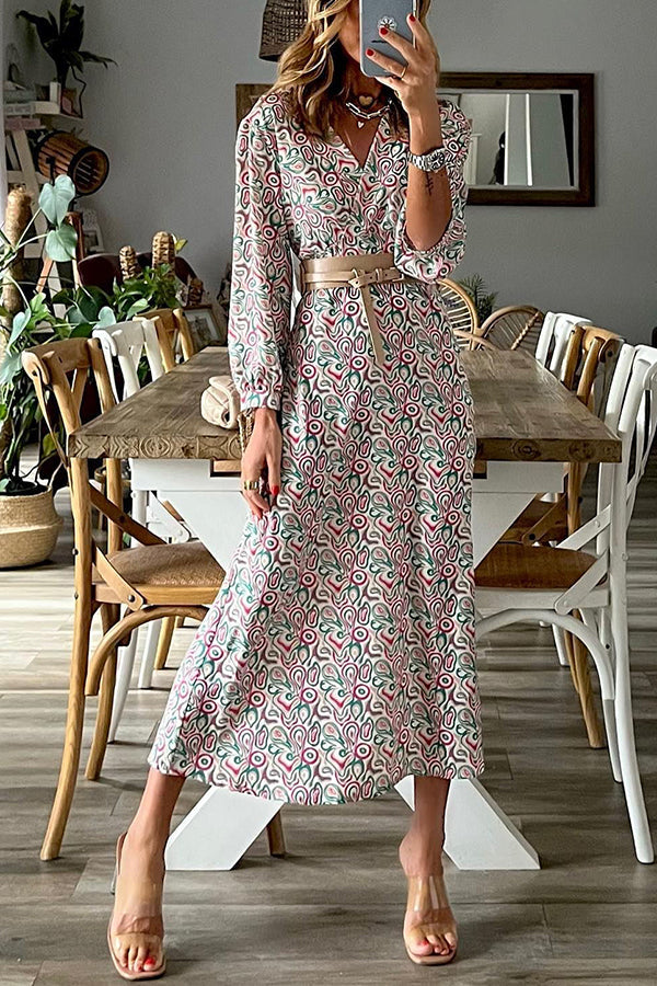 LP | Abito midi con scollo a V e stampa multipla
