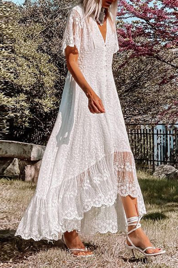 LP | Abito slim fit con scollo a V Abito midi in pizzo floreale