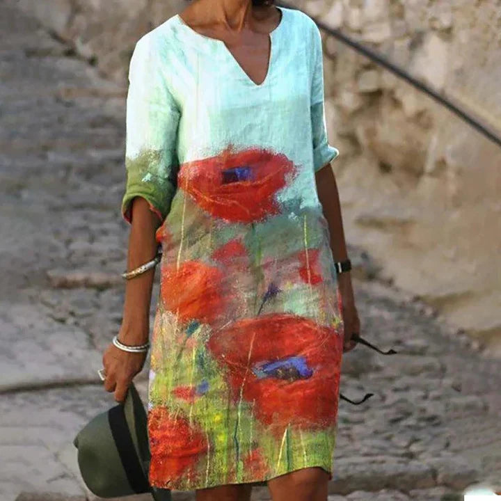LP | Abito midi stampato con scollo a V