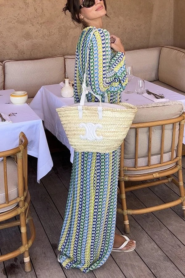 LP | Maglia da spiaggia Bondi con stampa a onde colorate, maxi abito da vacanza a maniche lunghe