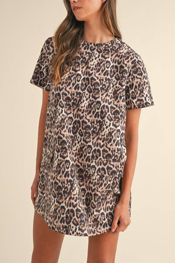 LP | Mini abito a maniche corte con stampa leopardata marrone e tasca