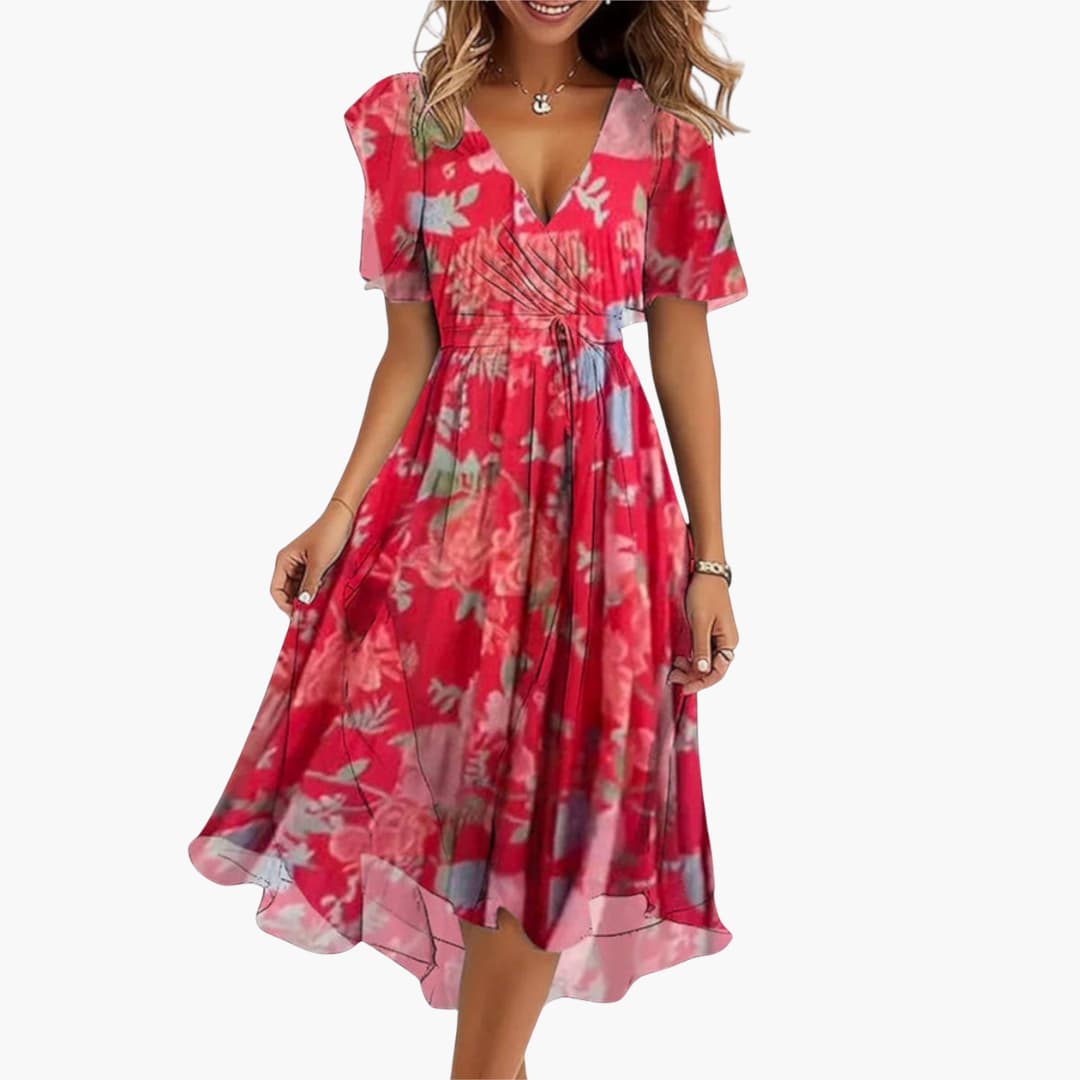 LP | Abito midi estivo da donna con orlo alto e scollatura a V