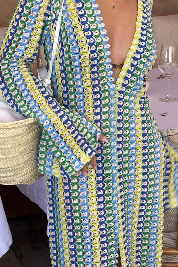 LP | Maglia da spiaggia Bondi con stampa a onde colorate, maxi abito da vacanza a maniche lunghe