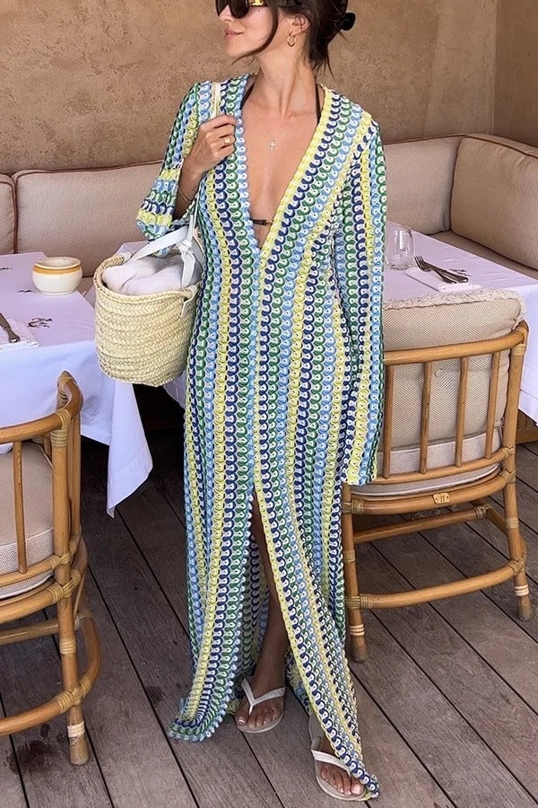 LP | Maglia da spiaggia Bondi con stampa a onde colorate, maxi abito da vacanza a maniche lunghe