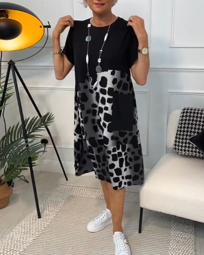 LP | Elegante abito midi a maniche corte con stampa leopardata