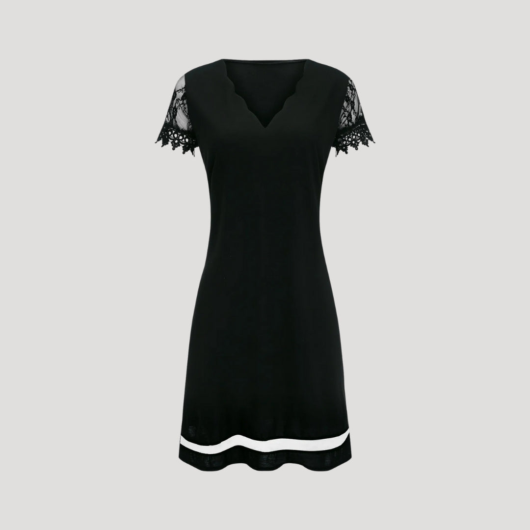 LP | Mini abito nero da donna con maniche corte in pizzo