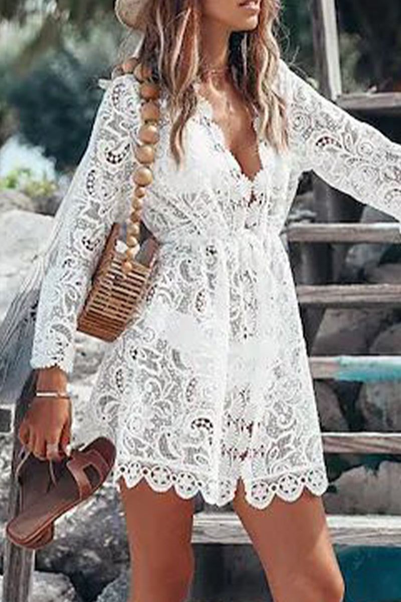 LP | Casual Holiday solido pizzo ricamato costumi da bagno coprire