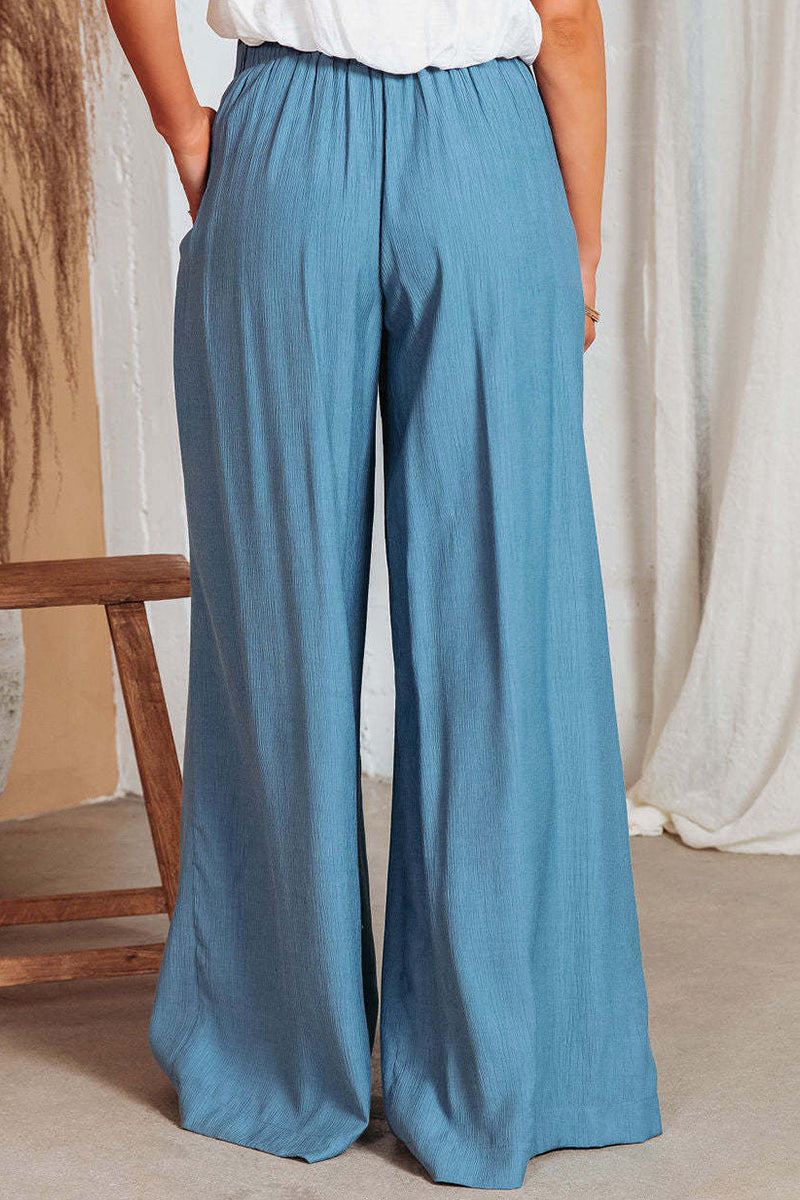 LP | Tasca solida casual Frenulo Sciolto Vita alta Gamba larga Pantaloni tinta unita