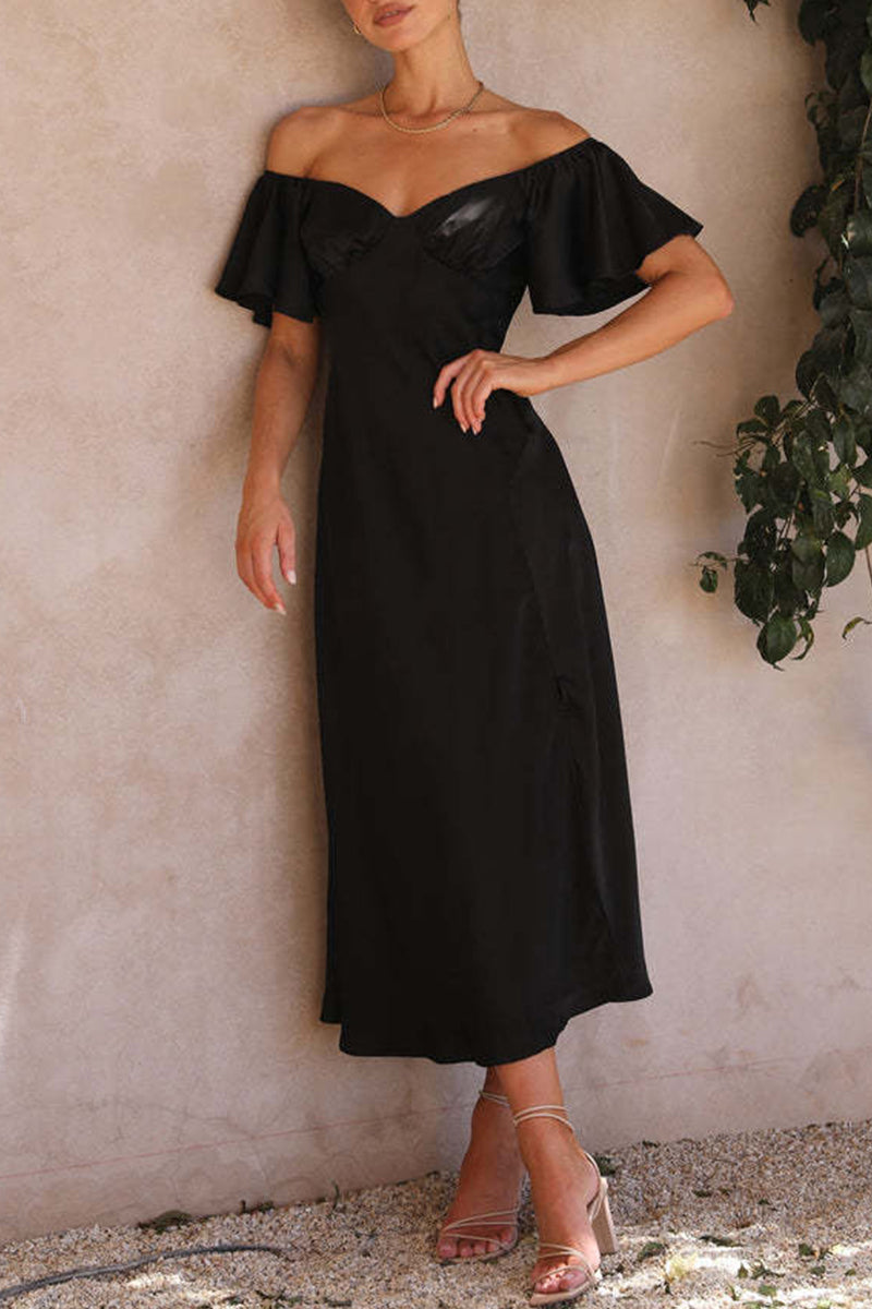 LP | Abito midi in raso con motivo bardot