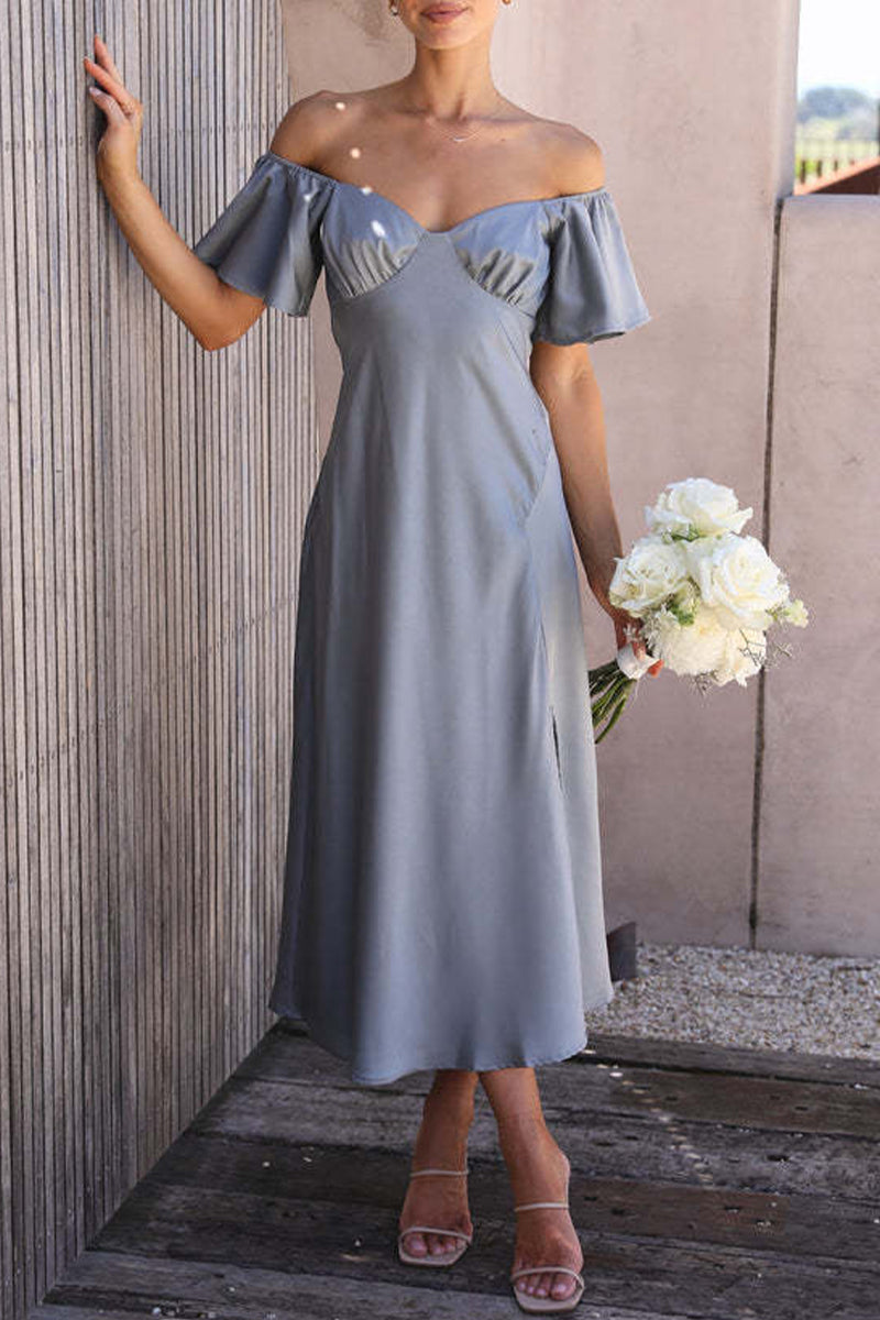 LP | Abito midi in raso con motivo bardot
