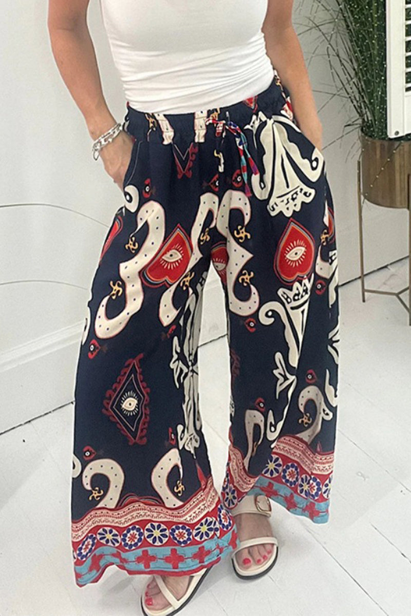 LP | Pantaloni casual stampati con tasca a gamba larga e allentata con stampa integrale