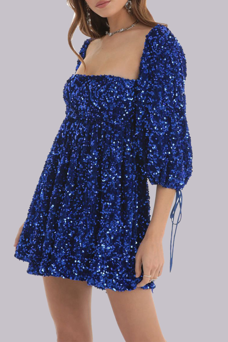 LP | Mini abito in paillettes con maniche a sbuffo