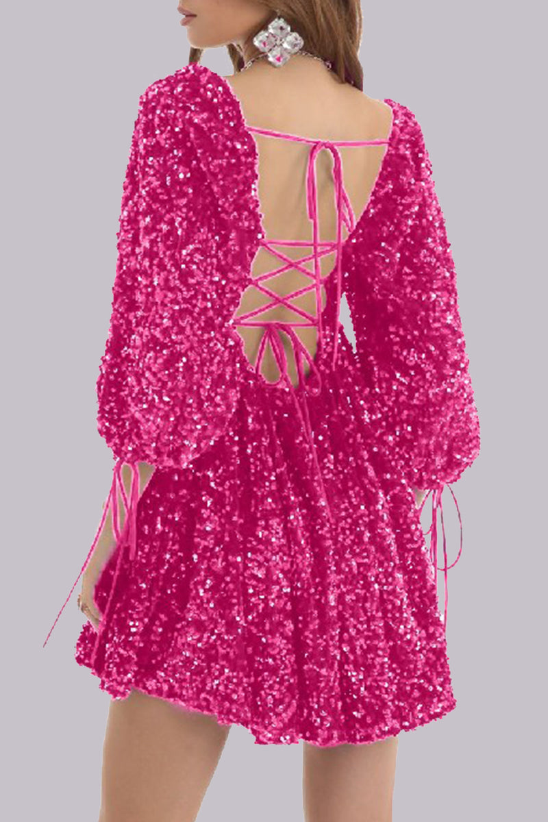 LP | Mini abito in paillettes con maniche a sbuffo