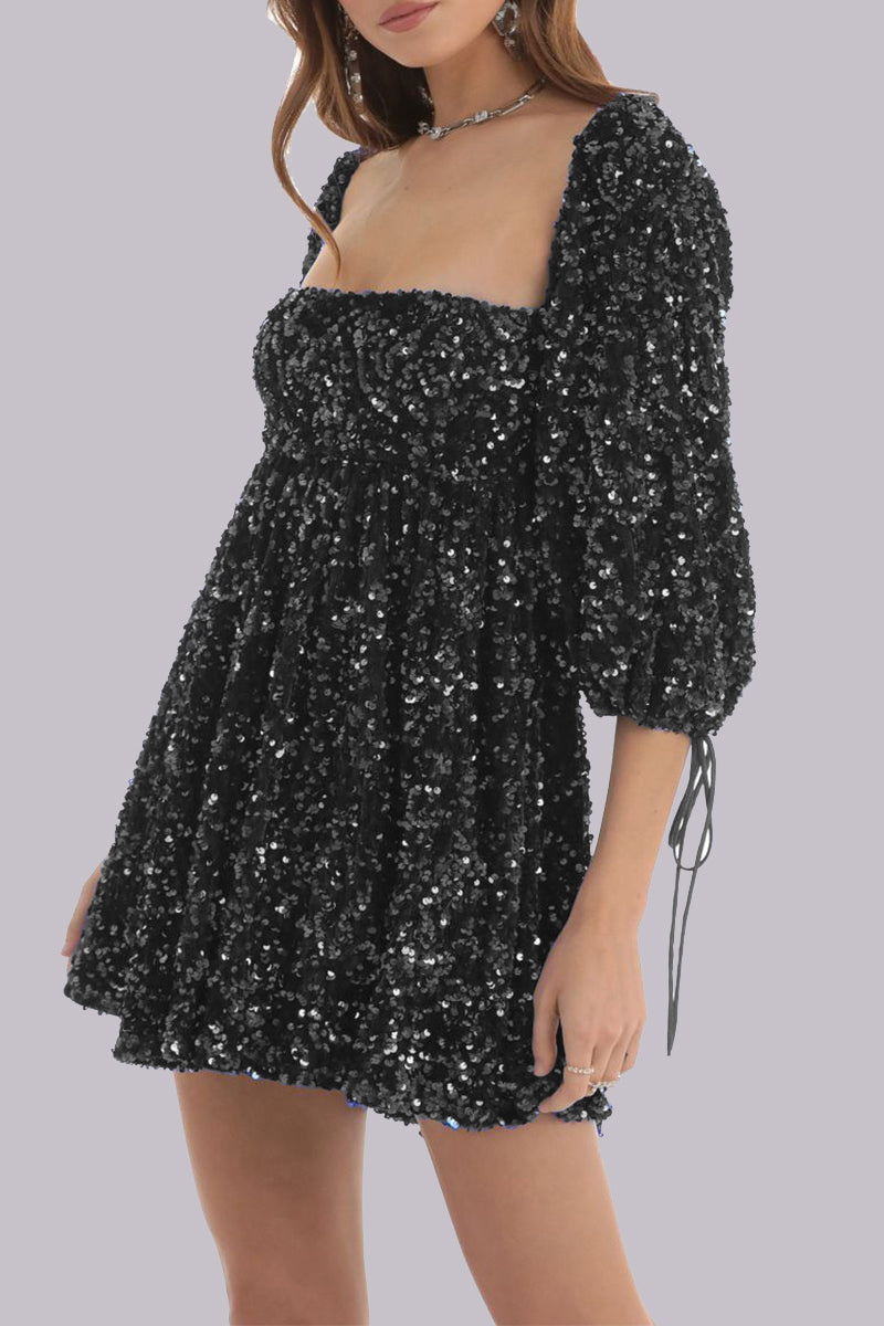 LP | Mini abito in paillettes con maniche a sbuffo