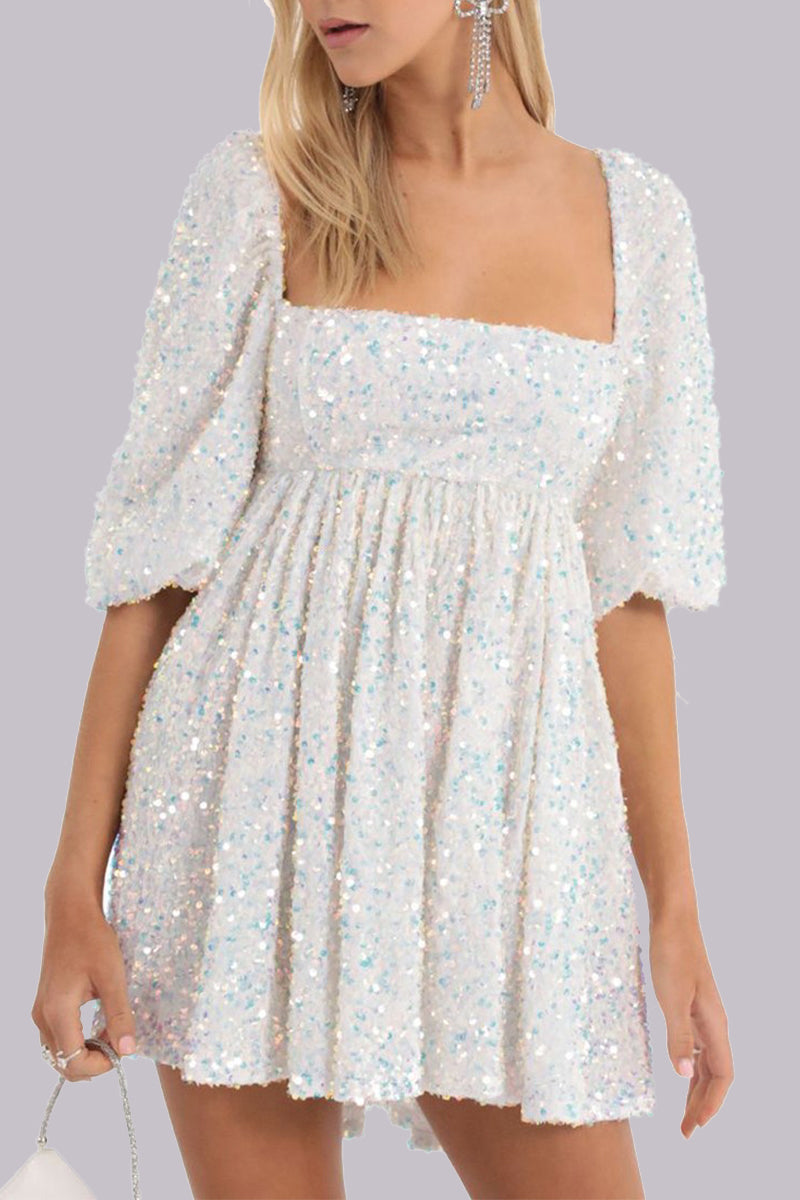 LP | Mini abito in paillettes con maniche a sbuffo