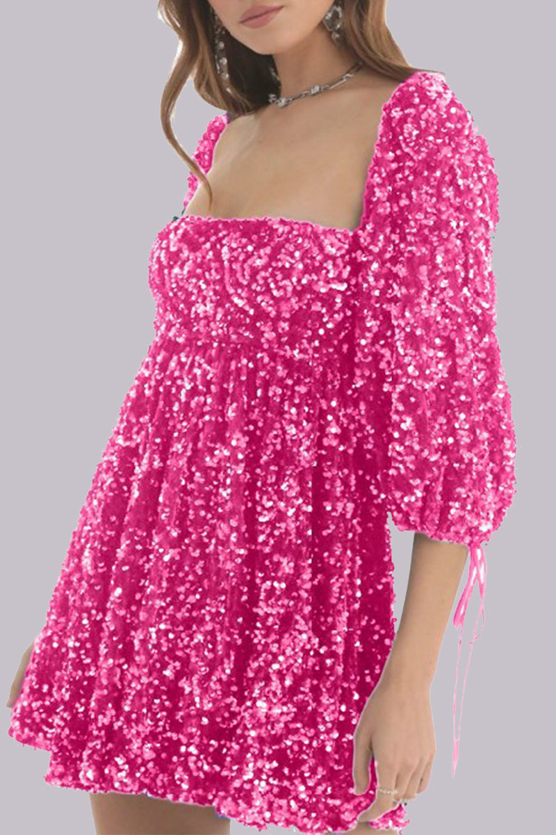 LP | Mini abito in paillettes con maniche a sbuffo