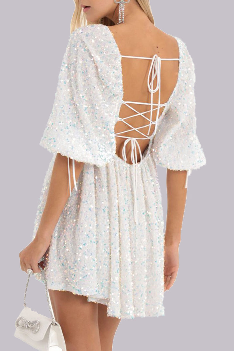 LP | Mini abito in paillettes con maniche a sbuffo