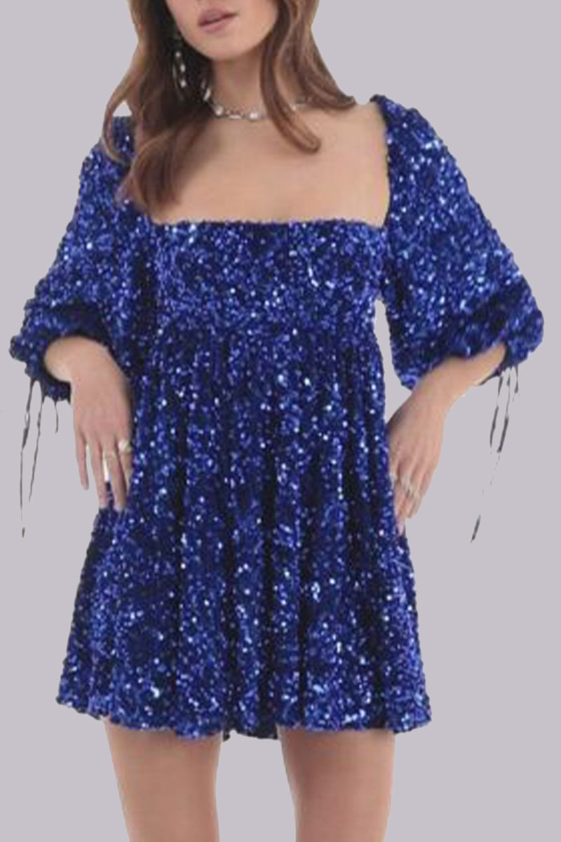 LP | Mini abito in paillettes con maniche a sbuffo
