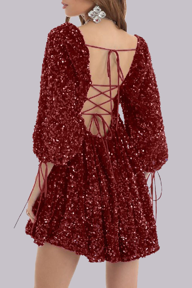 LP | Mini abito in paillettes con maniche a sbuffo