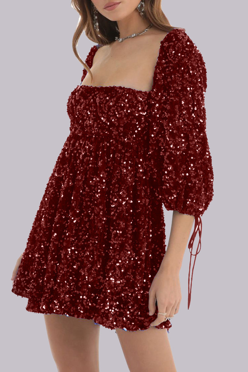 LP | Mini abito in paillettes con maniche a sbuffo