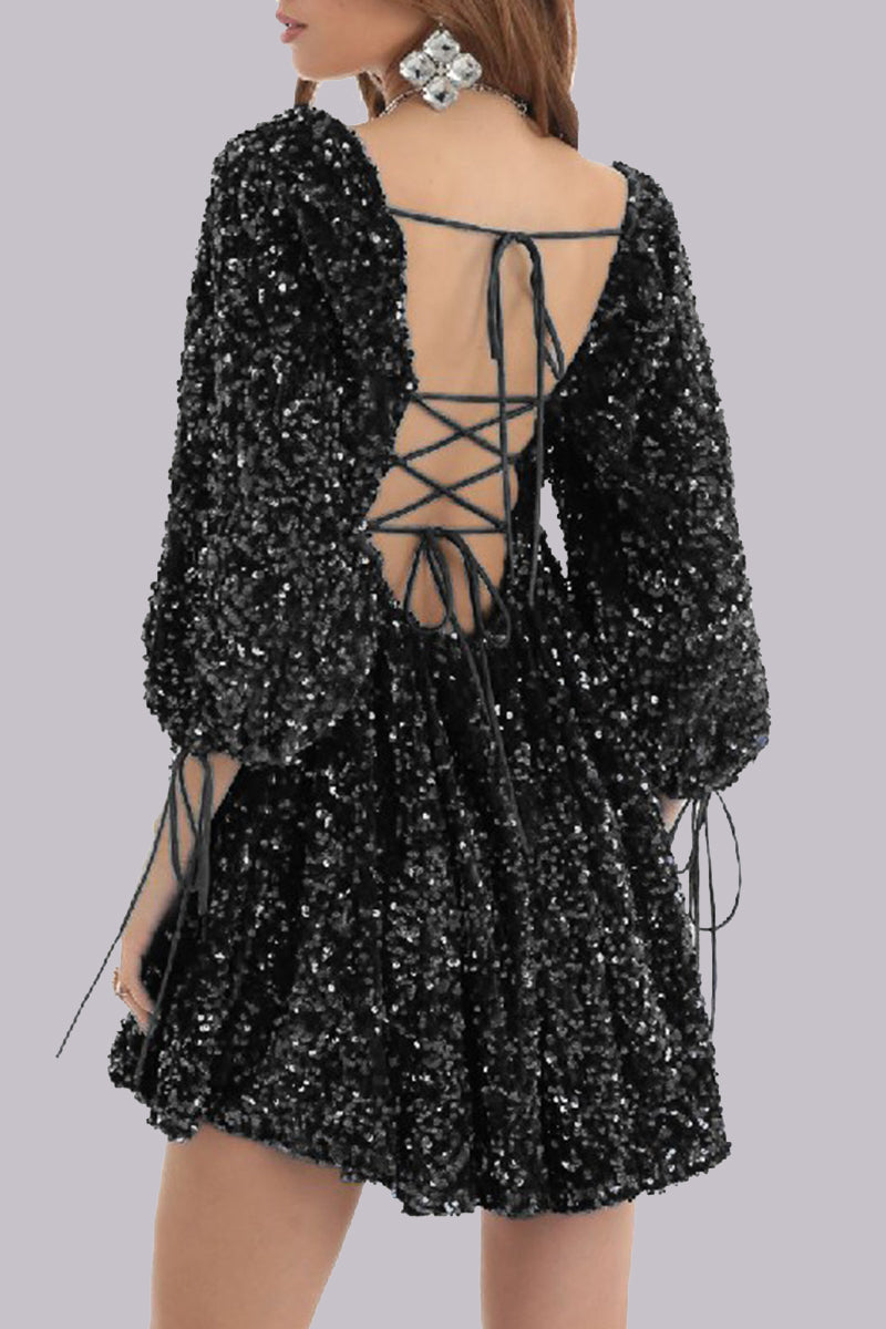 LP | Mini abito in paillettes con maniche a sbuffo