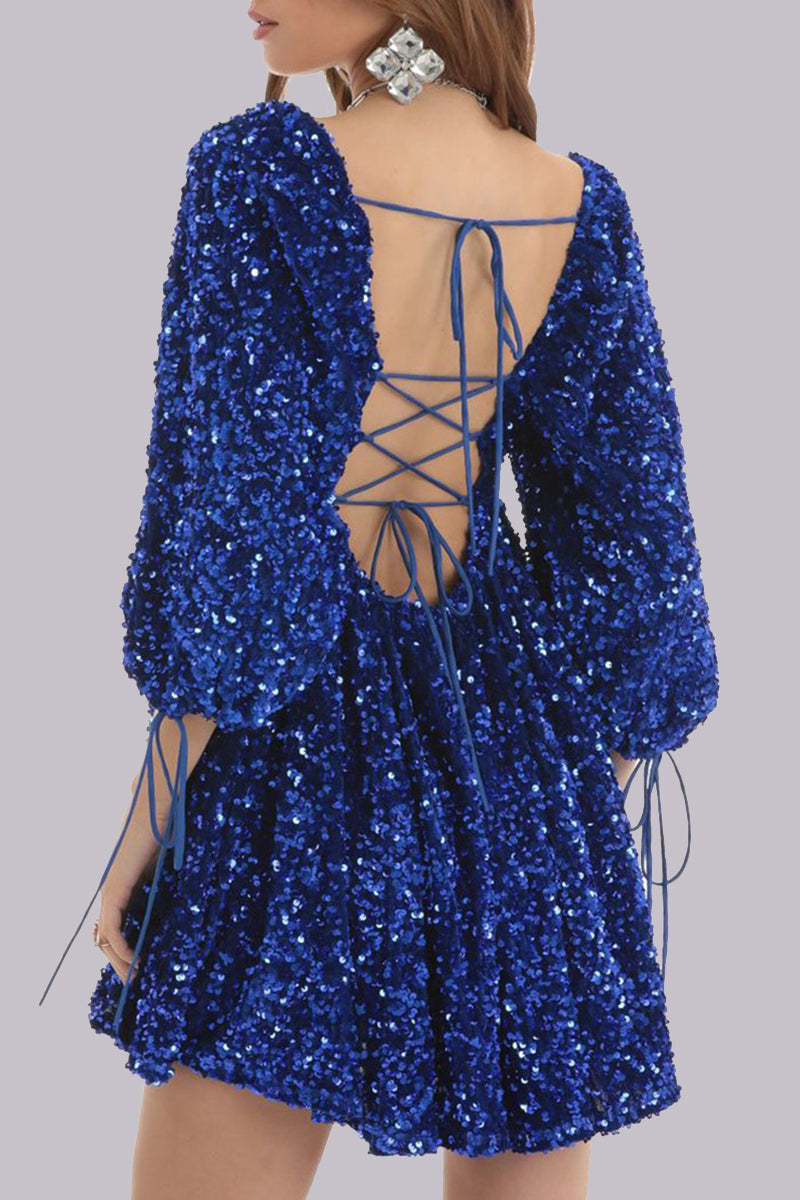LP | Mini abito in paillettes con maniche a sbuffo