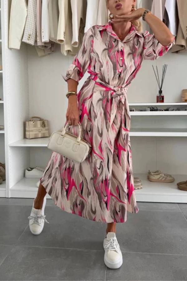 LP | Elegant Ease Vestito midi in raso stampato con vita