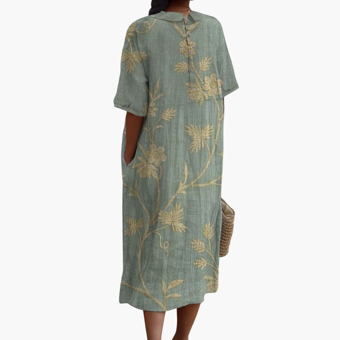 LP | Abito midi da donna con maniche corte e ricami floreali