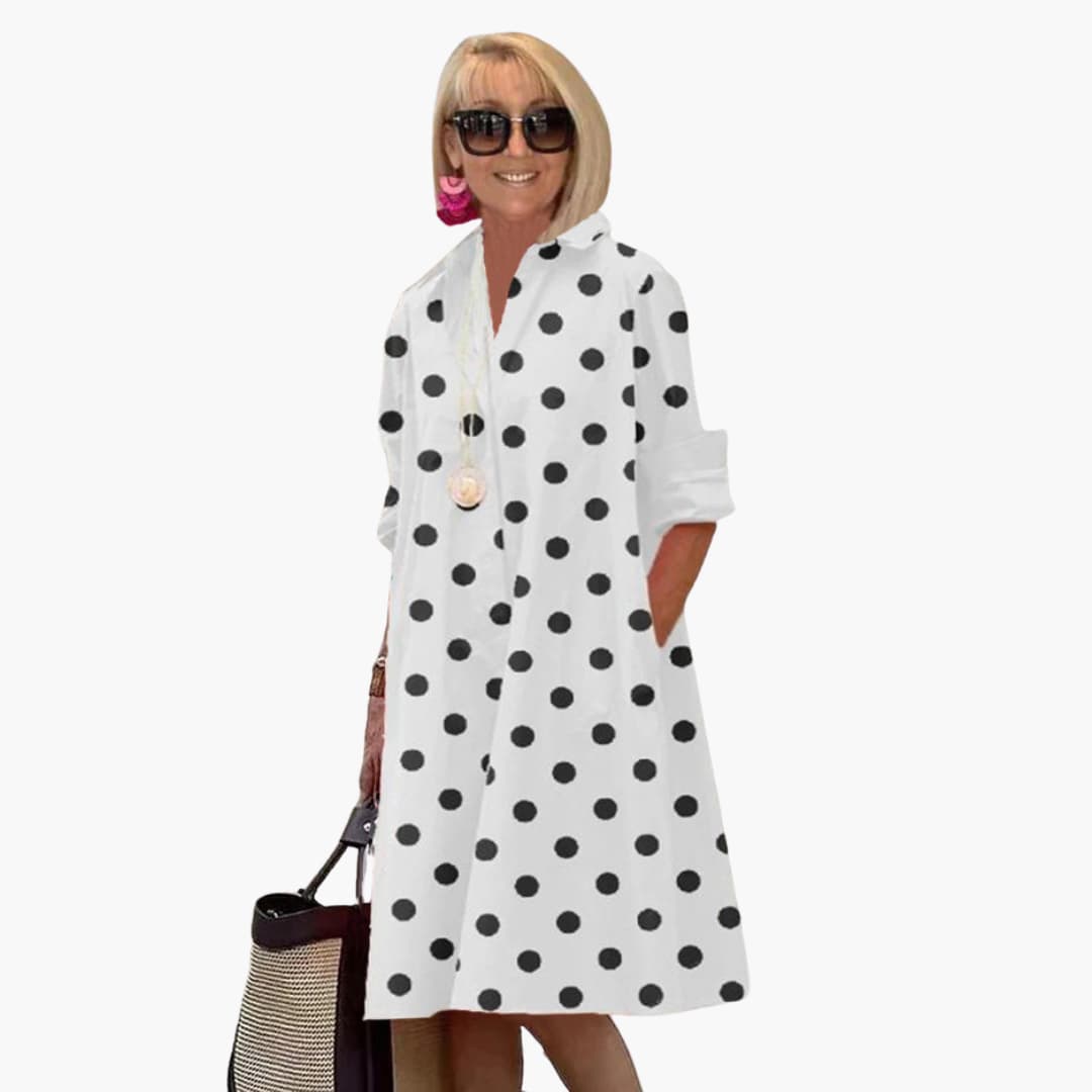 LP | Abito midi da donna con maniche lunghe e stampa a pois