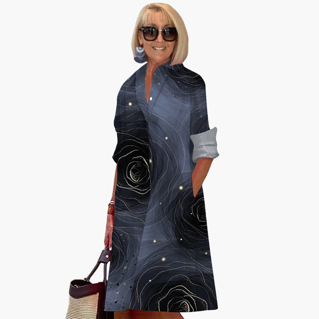 LP | Abito midi da donna con maniche lunghe e collo a camicia