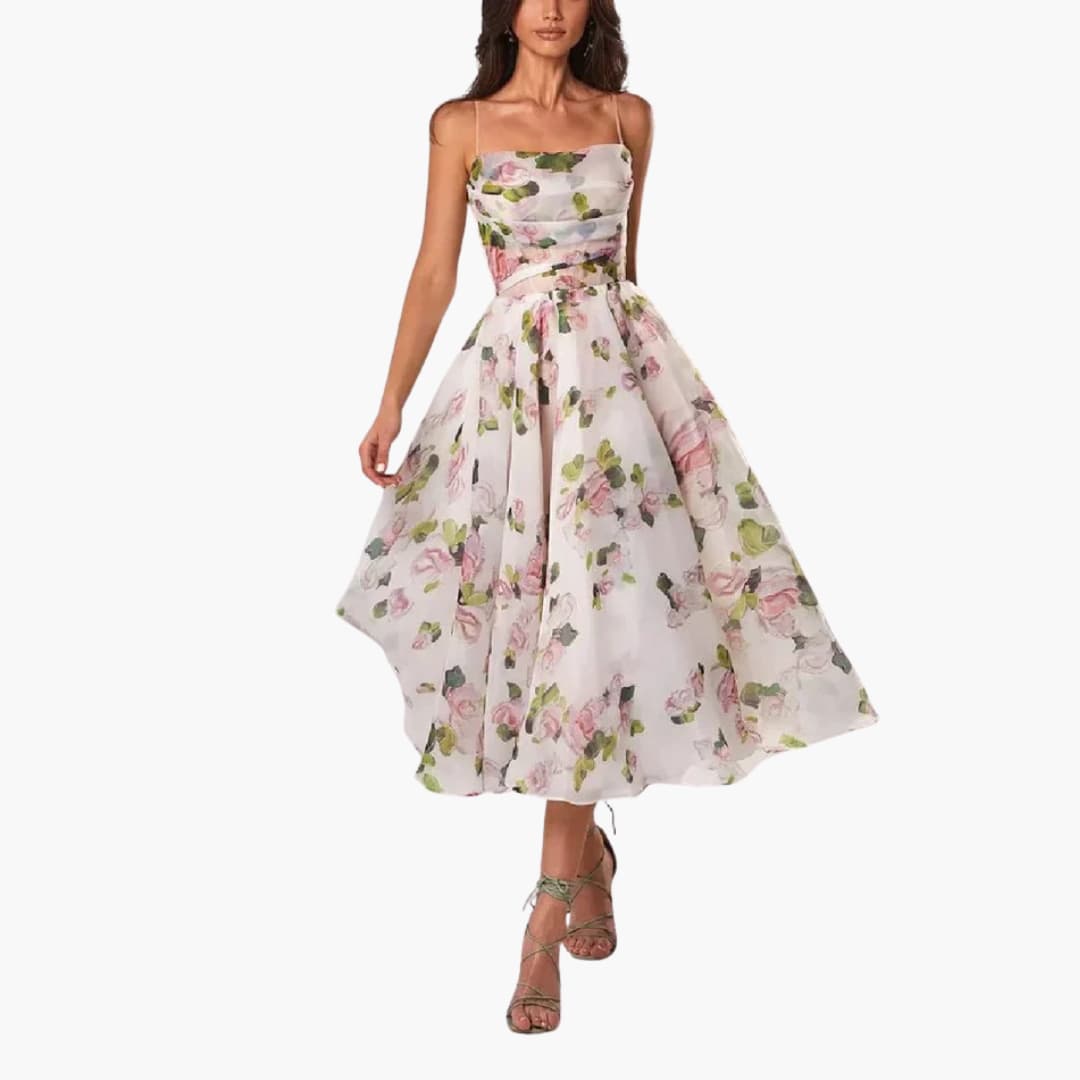 LP | Abito midi da donna con stampa floreale e spalline a spaghetto