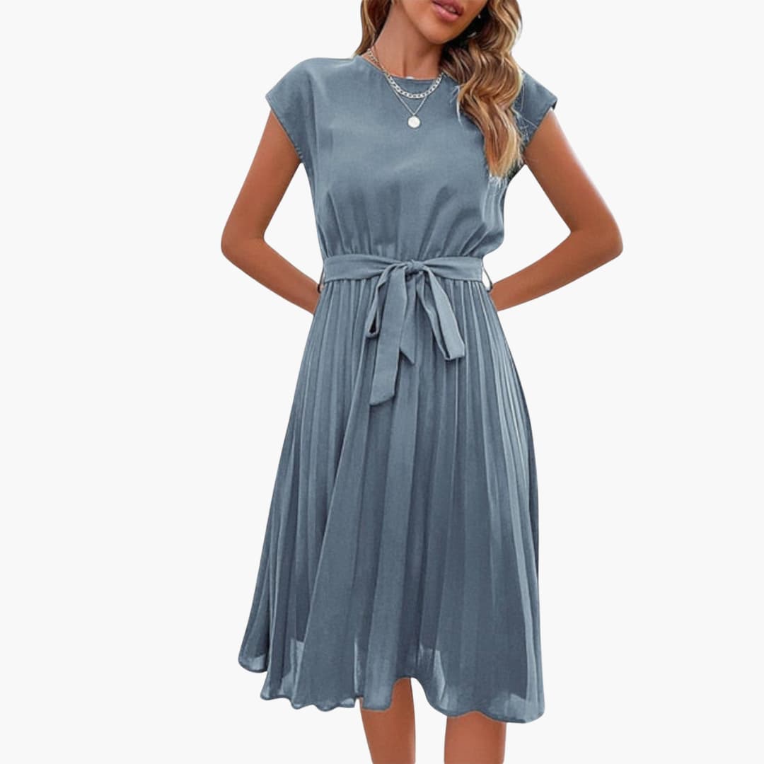 LP | Abito midi casual da donna con gonna a pieghe e cintura da annodare
