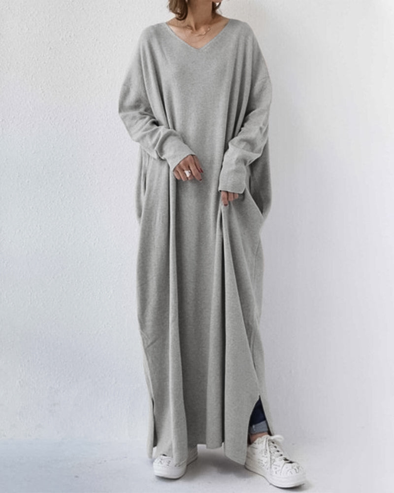 LP | maxi abito elegante a maniche lunghe con scollo a V da indossare tutti i giorni
