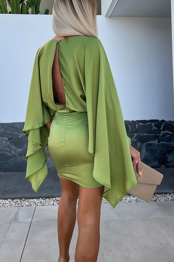 LP | Bellissime ali di raso farfalla maniche elasticizzate vita formale mini abito