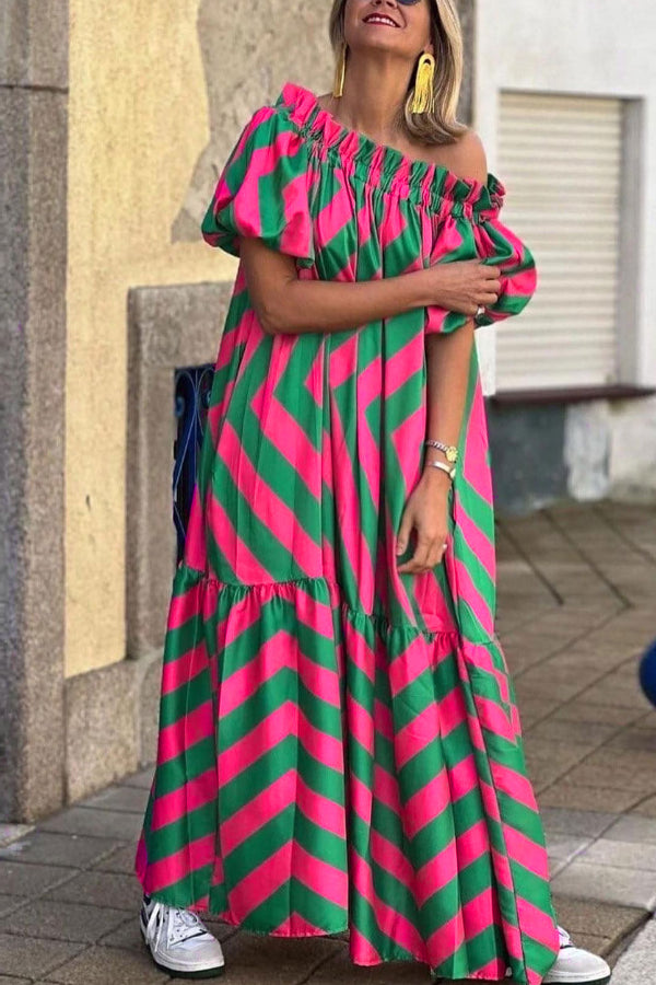 LP | Vestito midi con manica a sbuffo e tasche in misto lino, senza spalla