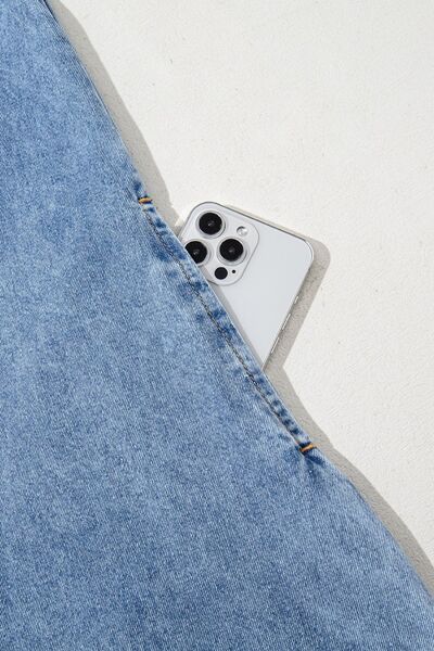 LP | Mini abito in denim a maniche corte con colletto e tasche applicate