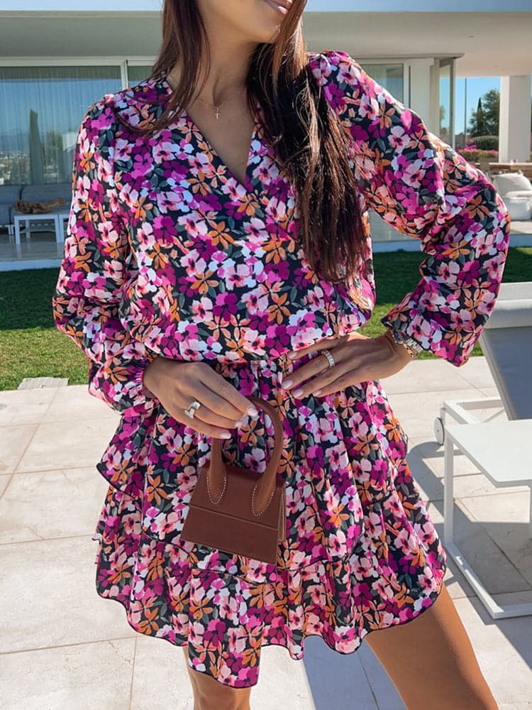 LP | Nuovo miniabito elegante con scollo a V e bordo a balze
