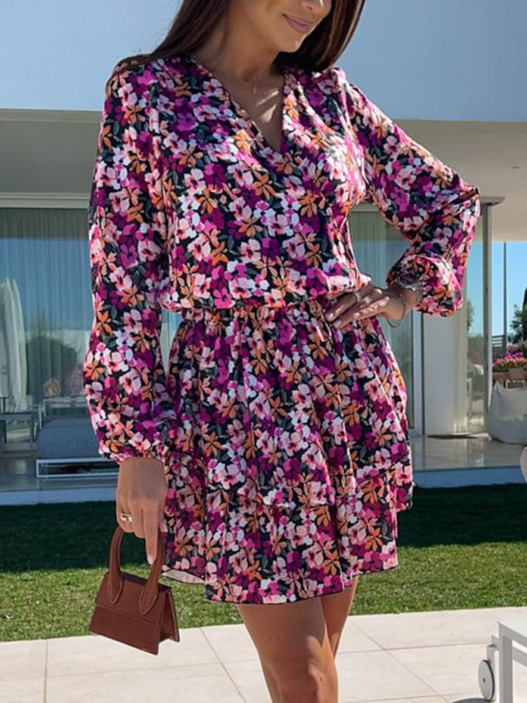 LP | Nuovo miniabito elegante con scollo a V e bordo a balze