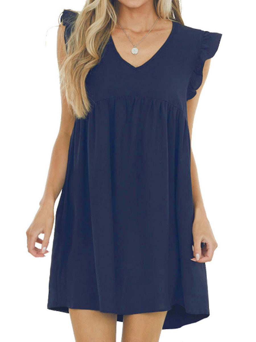LP | Babydoll con volant e scollo a V, mini abito in crêpe