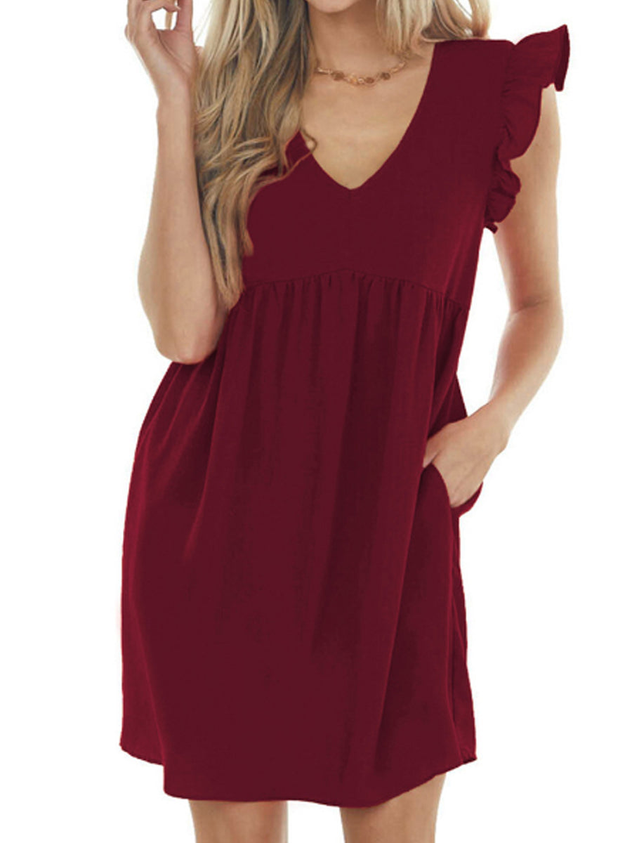 LP | Babydoll con volant e scollo a V, mini abito in crêpe