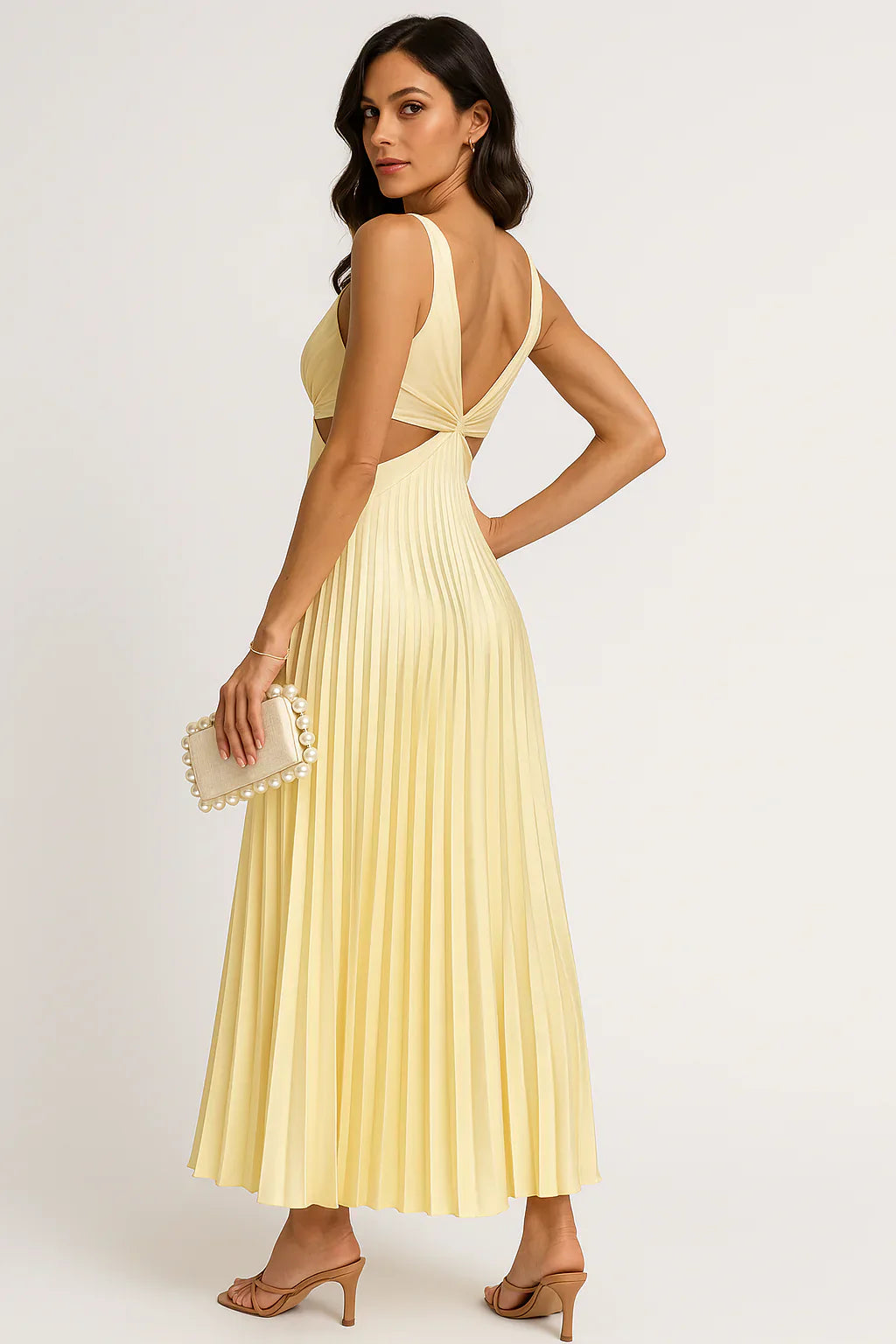 LP | Elegante abito midi in raso plissettato
