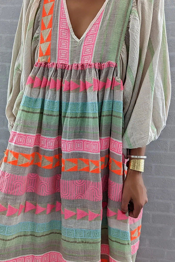 LP | Whisked Away - Vestito midi stampato a colori a blocchi geometrici