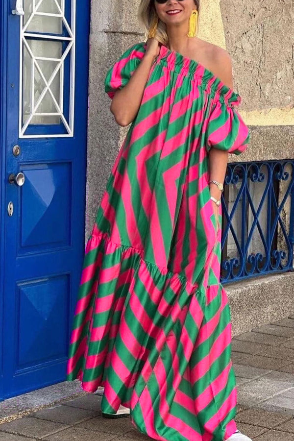 LP | Vestito midi con manica a sbuffo e tasche in misto lino, senza spalla
