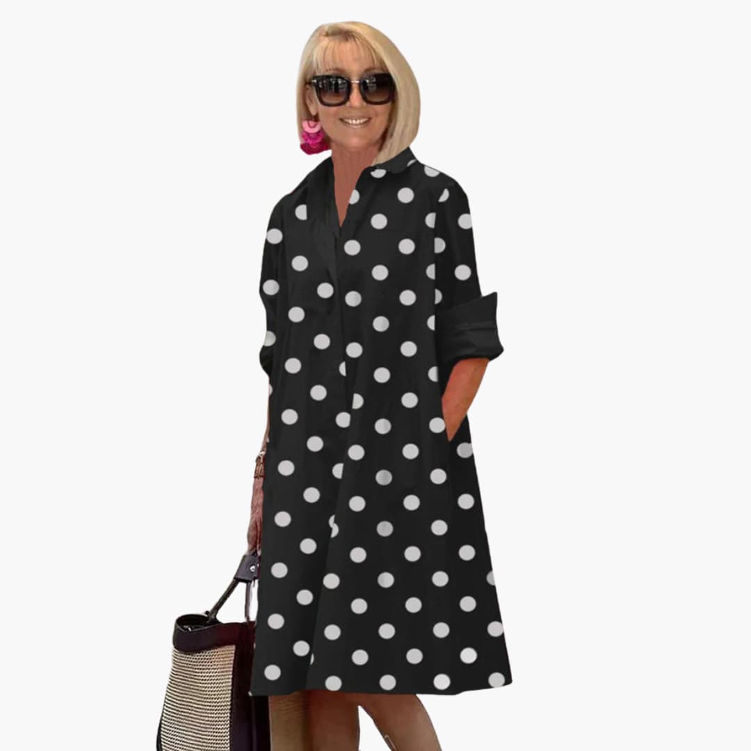 LP | Abito midi da donna con maniche lunghe e stampa a pois