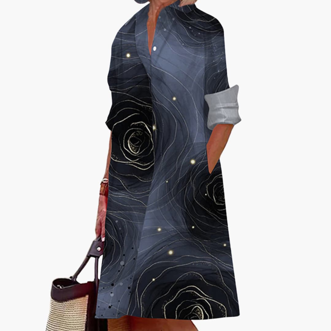 LP | Abito midi da donna con maniche lunghe e collo a camicia