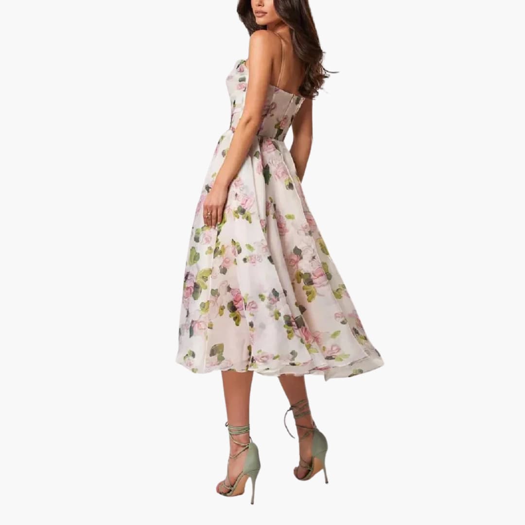LP | Abito midi da donna con stampa floreale e spalline a spaghetto