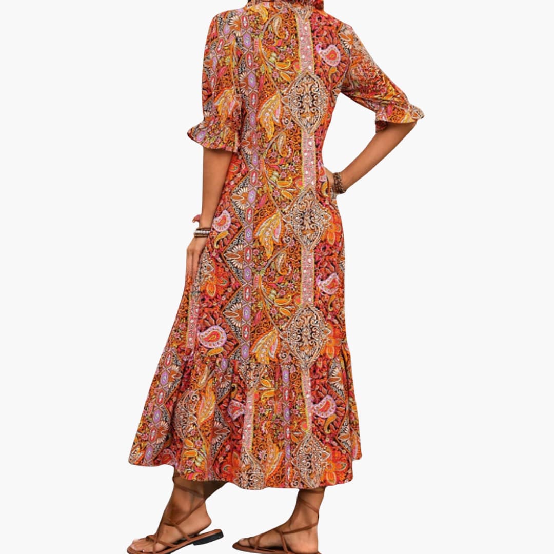 LP | Abito midi boho da donna con mezze maniche e stampa paisley