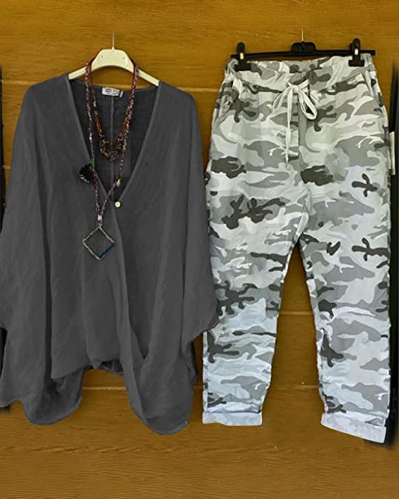 LP | Set di pantaloni e camicetta con motivo mimetico